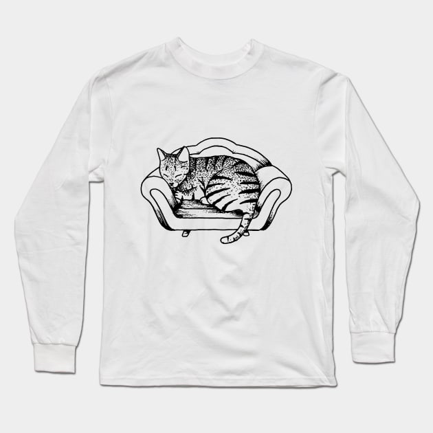 Tiger Cat Sofa Long Sleeve T-Shirt by RicardoCarn